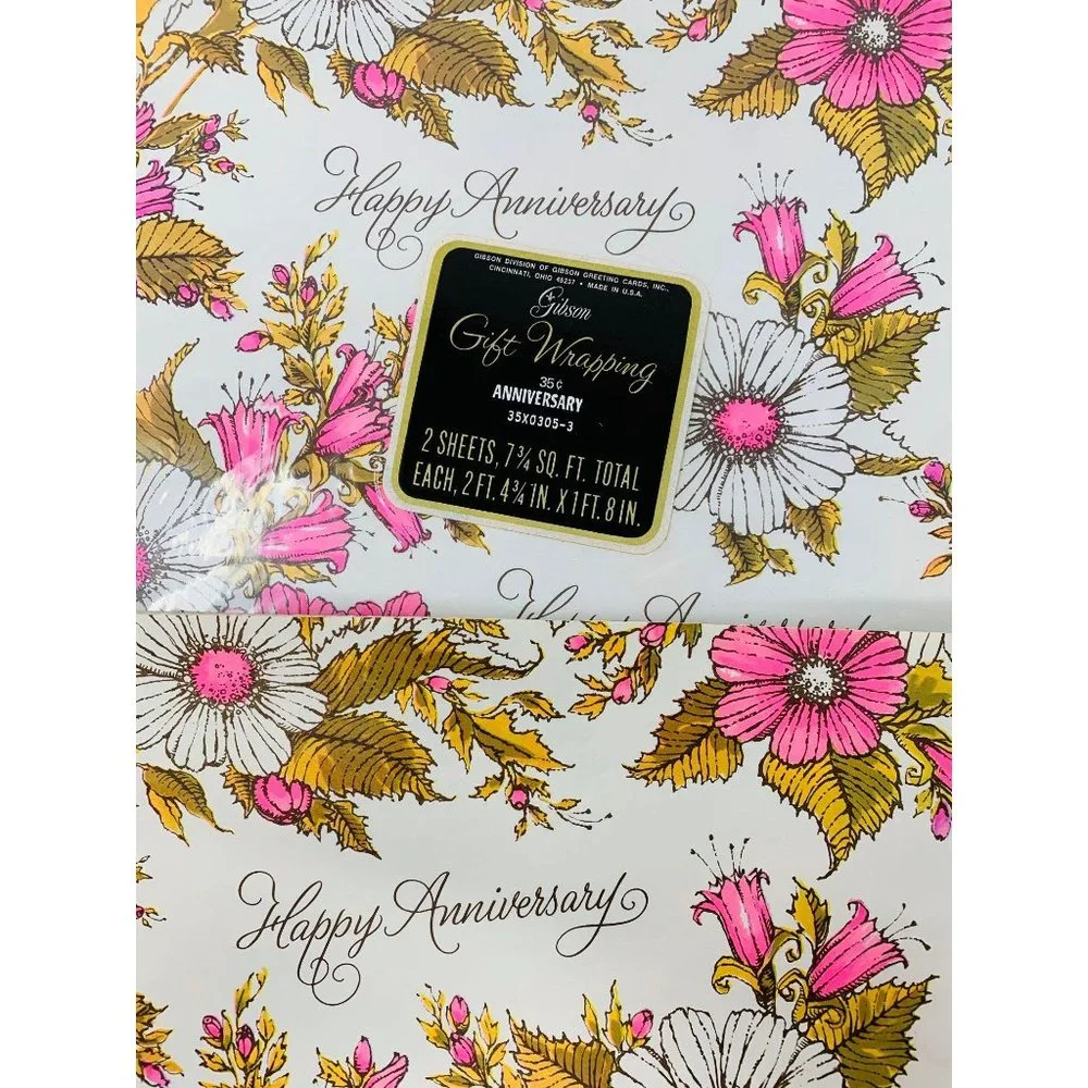 Vintage Happy Anniversary Wrapping Paper Gibson Deadstock Gift Wrap